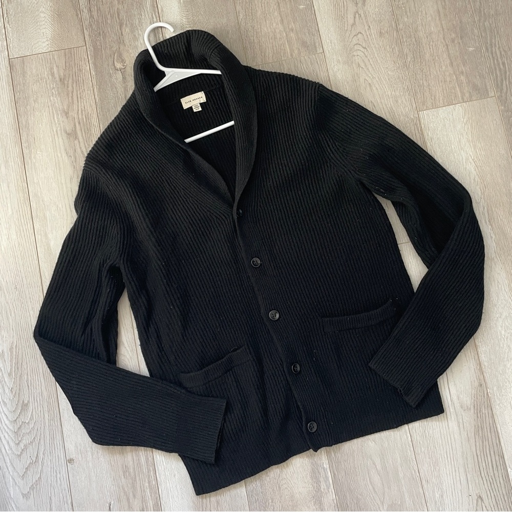 Club Monaco Cardigan Sweater wool knit womens Black medium contemporary classic